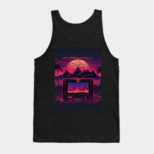 80s Gaming Console Mountains And Synthwave Sun Tank Top